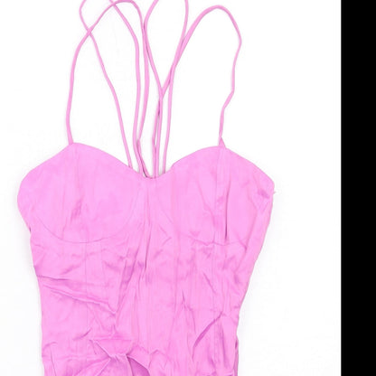 Zara Womens Purple Viscose Bodysuit One-Piece Size S Zip