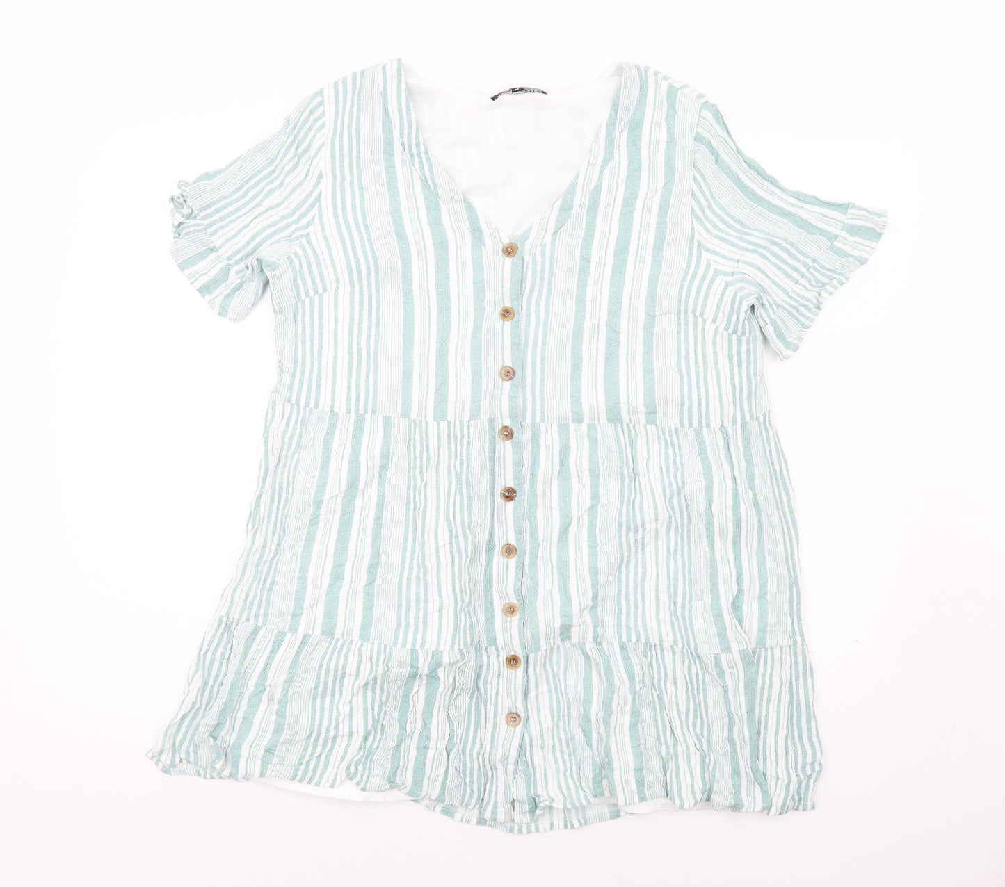 Womens UK Size 14 In the Style Green Basic Button-Up