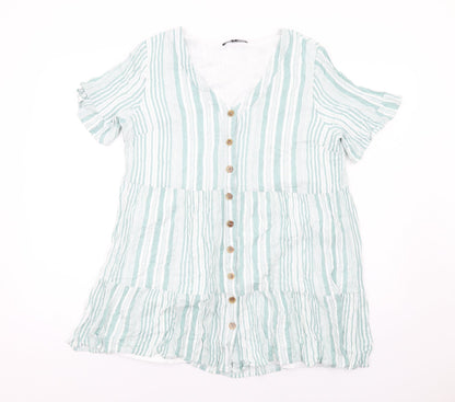 Womens UK Size 14 In the Style Green Basic Button-Up