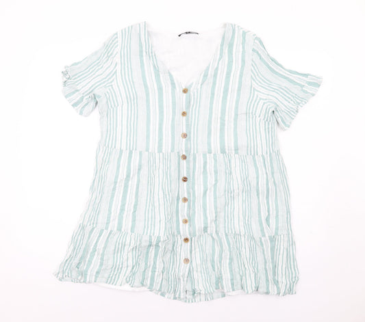 Womens UK Size 14 In the Style Green Basic Button-Up
