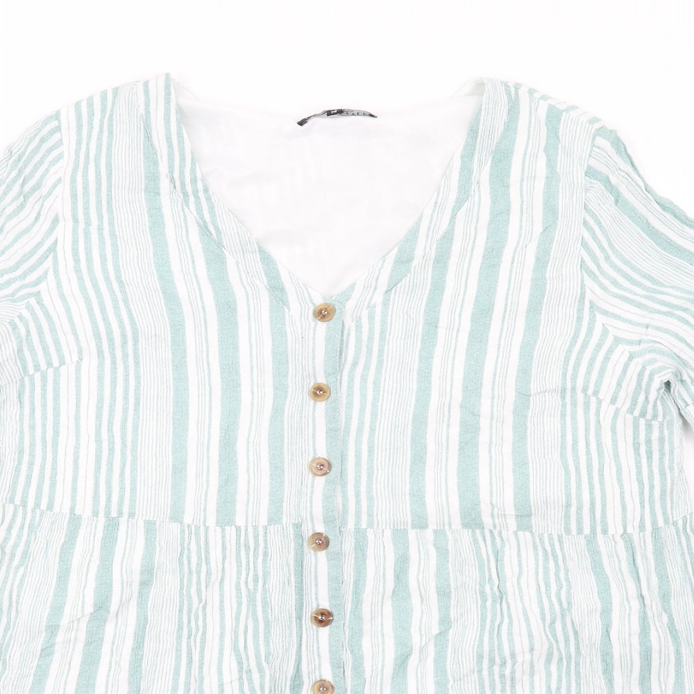 Womens UK Size 14 In the Style Green Basic Button-Up