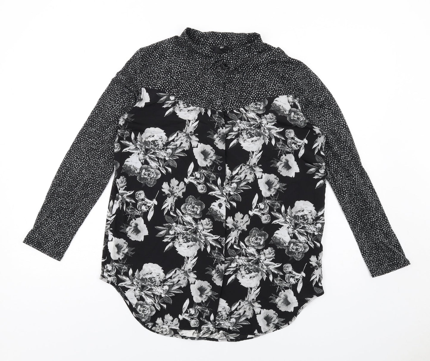 Womens UK Size XS H&M Black Basic Button-Up