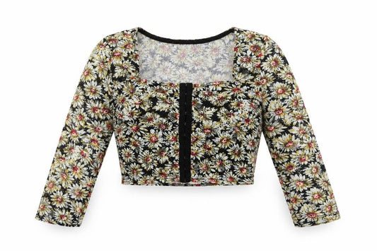 Front view of Cooperative women’s multicoloured floral polyester cropped blouse, size XS, square neck
