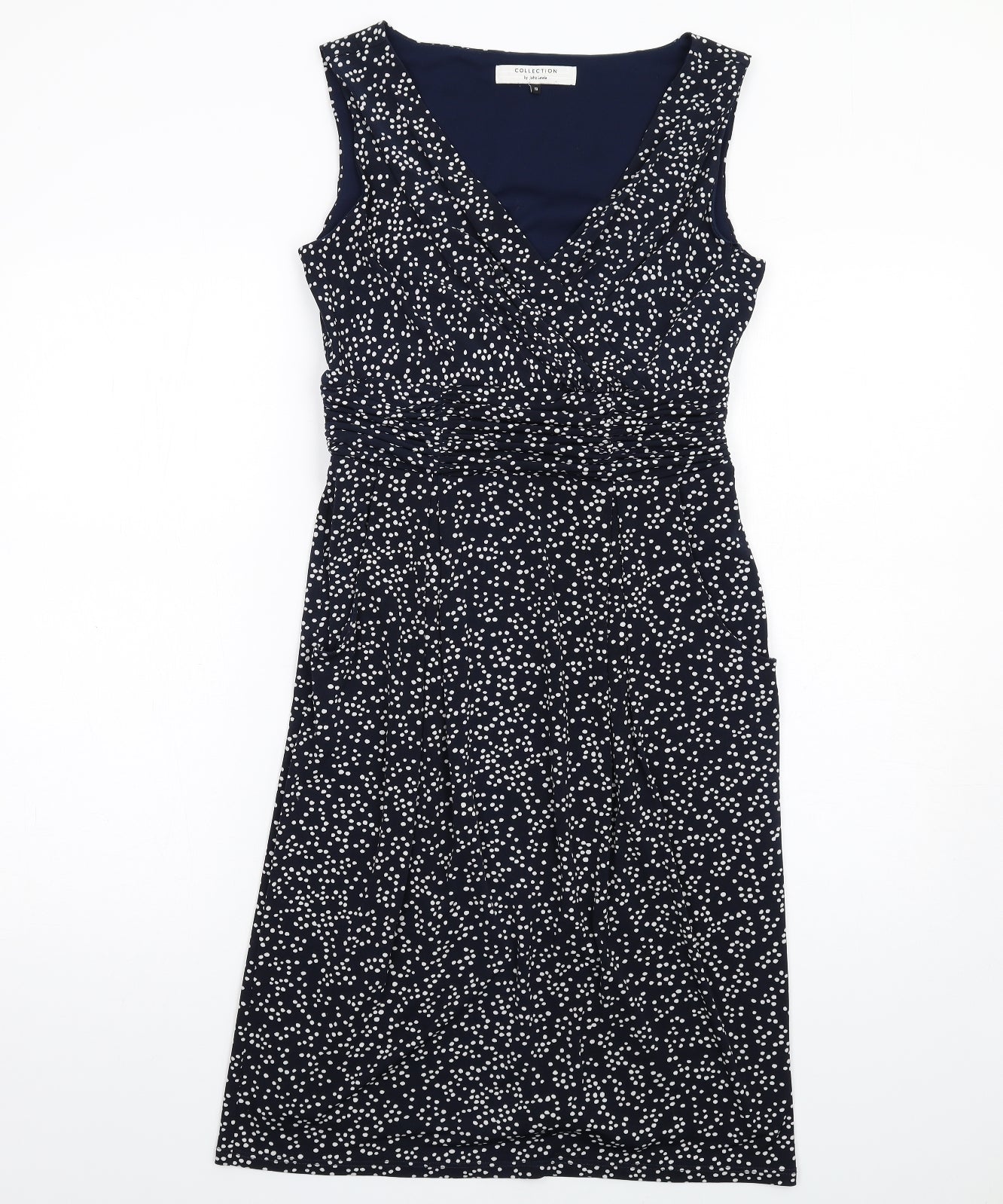 John Lewis Womens Blue Polka Dot Polyester Shift Size 10 V-Neck Pullover