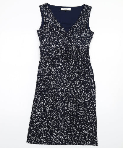 John Lewis Womens Blue Polka Dot Polyester Shift Size 10 V-Neck Pullover