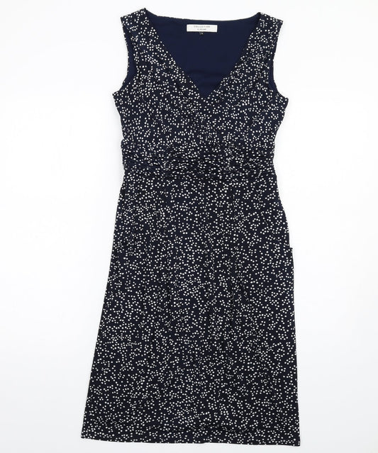 John Lewis Womens Blue Polka Dot Polyester Shift Size 10 V-Neck Pullover