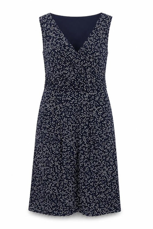 John Lewis Womens Blue Polka Dot Polyester Shift Size 10 V-Neck Pullover