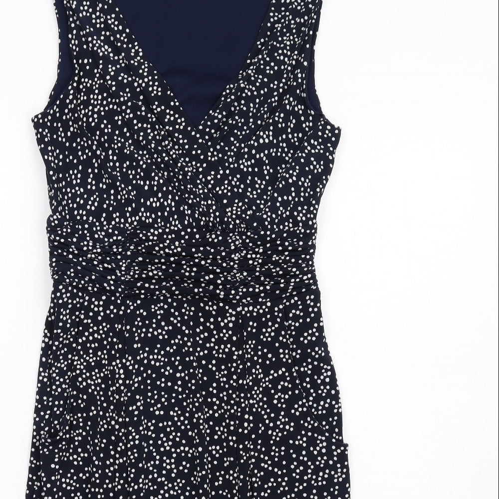John Lewis Womens Blue Polka Dot Polyester Shift Size 10 V-Neck Pullover