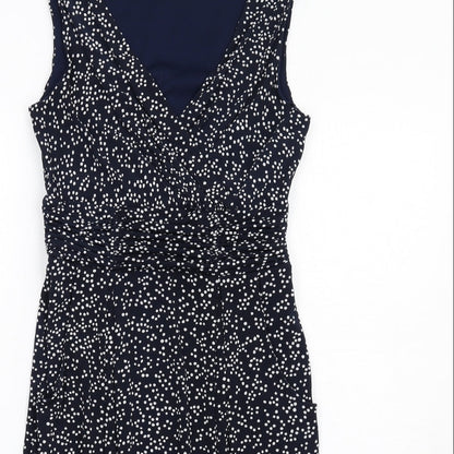 John Lewis Womens Blue Polka Dot Polyester Shift Size 10 V-Neck Pullover