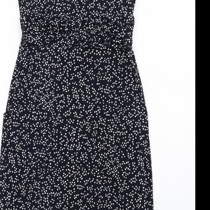 John Lewis Womens Blue Polka Dot Polyester Shift Size 10 V-Neck Pullover