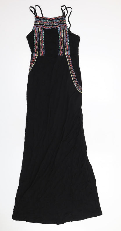 Topshop Womens Black Geometric Viscose Maxi Size 6 Square Neck Button