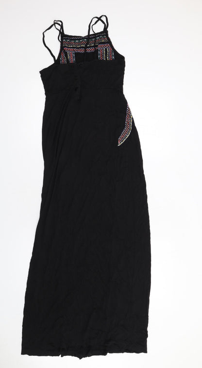 Topshop Womens Black Geometric Viscose Maxi Size 6 Square Neck Button