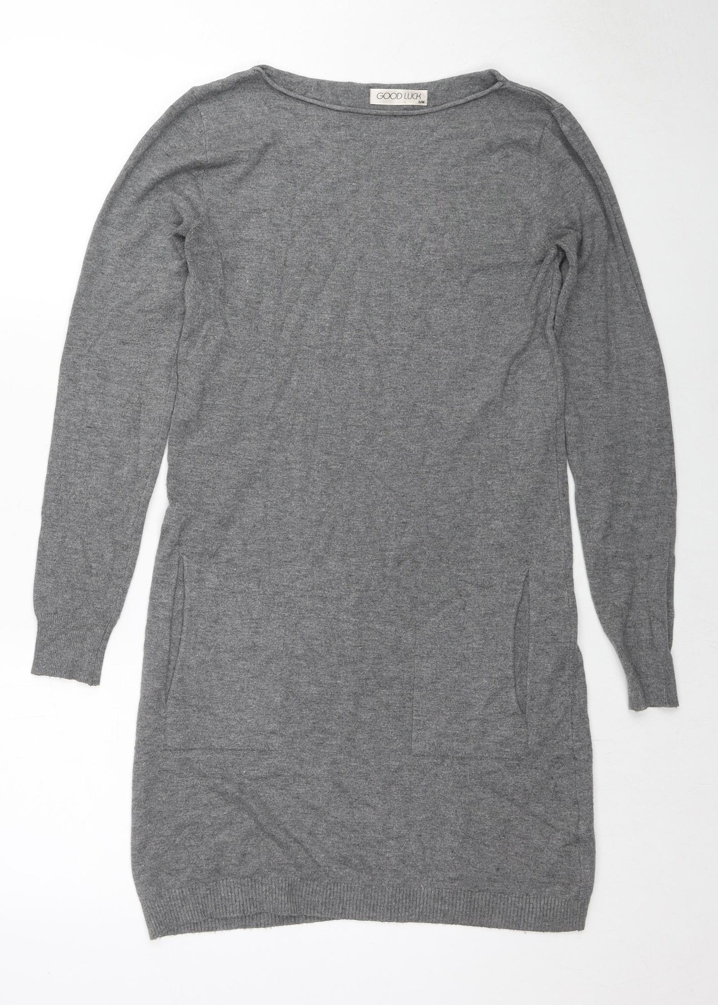 Good Luck Womens Grey Round Neck Viscose Tunic Jumper Size S - Size S-M