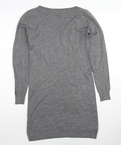 Good Luck Womens Grey Round Neck Viscose Tunic Jumper Size S - Size S-M
