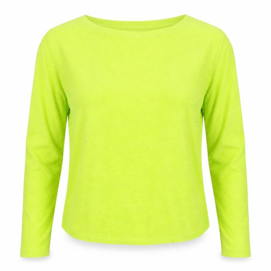 Front view of Oui women’s green round neck viscose jumper, size UK 8