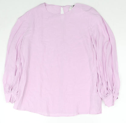 Autograph Womens Purple Cupro Basic Blouse Size 14 Round Neck