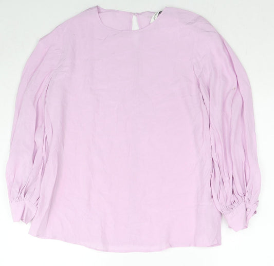 Autograph Womens Purple Cupro Basic Blouse Size 14 Round Neck