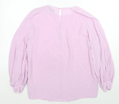 Autograph Womens Purple Cupro Basic Blouse Size 14 Round Neck
