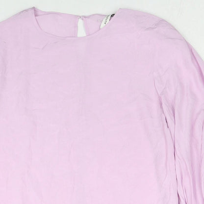 Autograph Womens Purple Cupro Basic Blouse Size 14 Round Neck