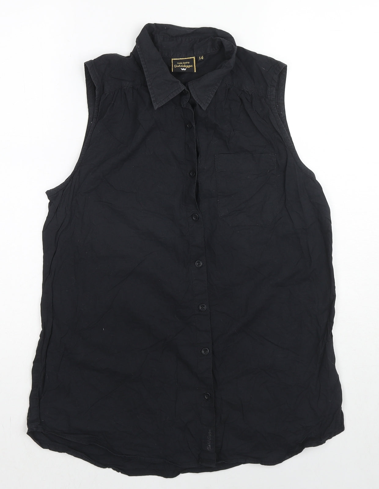 Womens UK Size 12 Golddigga Black Basic Button-Up