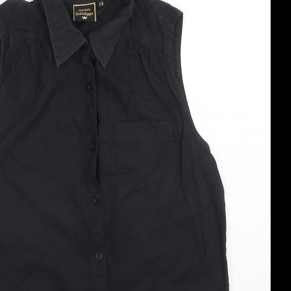 Womens UK Size 12 Golddigga Black Basic Button-Up