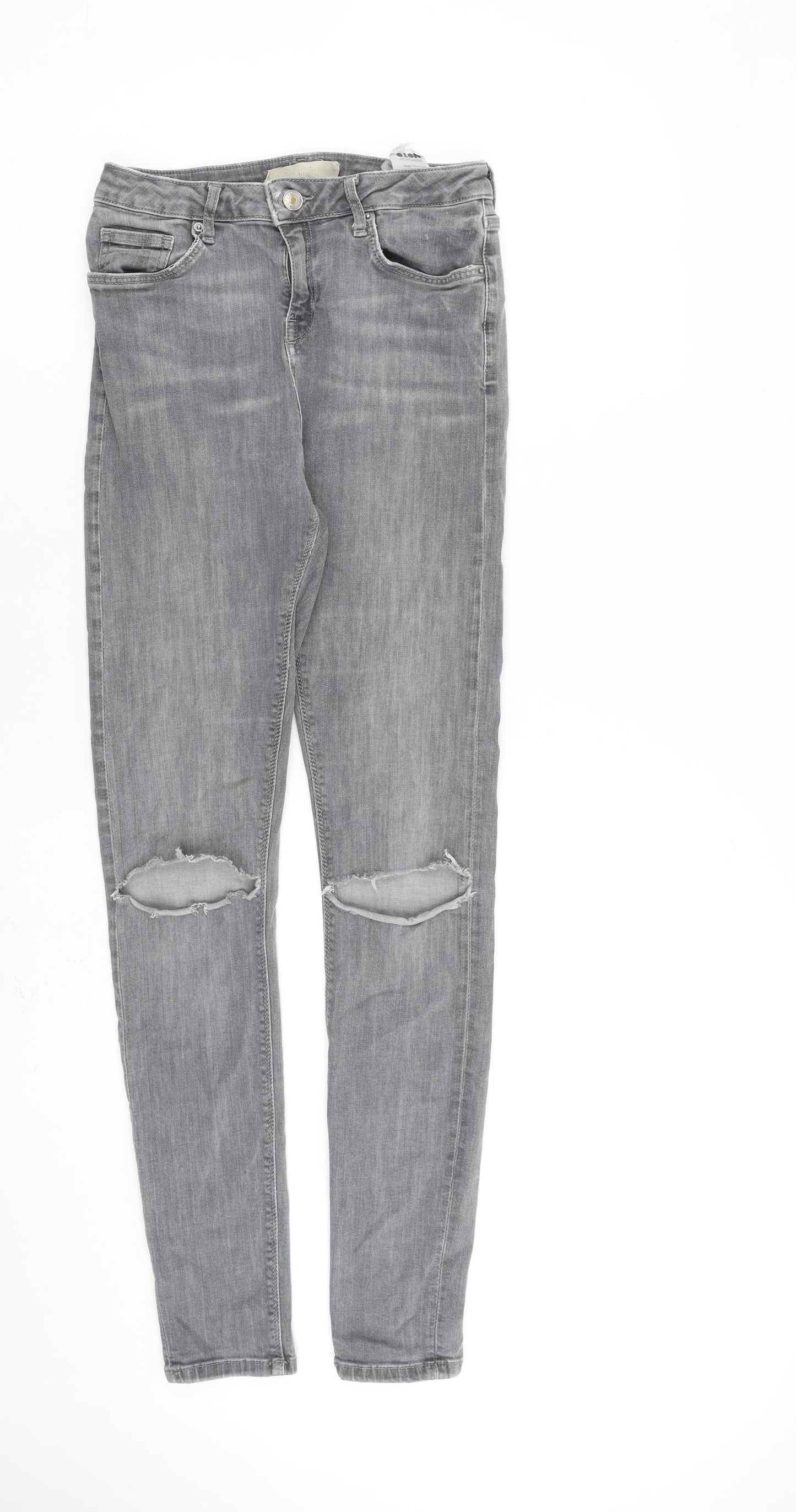 Topshop Womens Grey Cotton Skinny Jeans Size 28 in L34 in Regular Zip