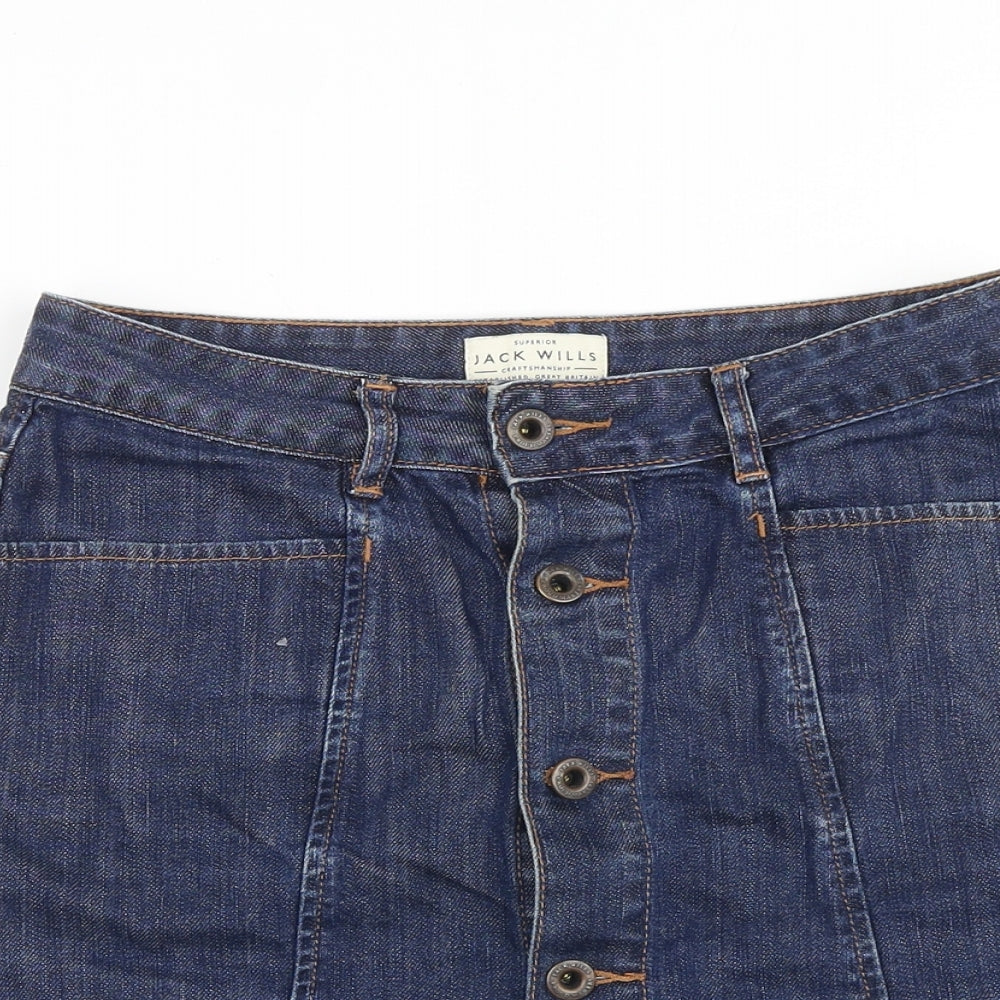 Jack Wills Womens Blue Cotton A-Line Skirt Size 6 Button