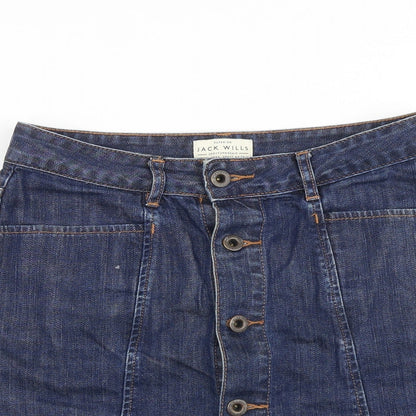 Jack Wills Womens Blue Cotton A-Line Skirt Size 6 Button