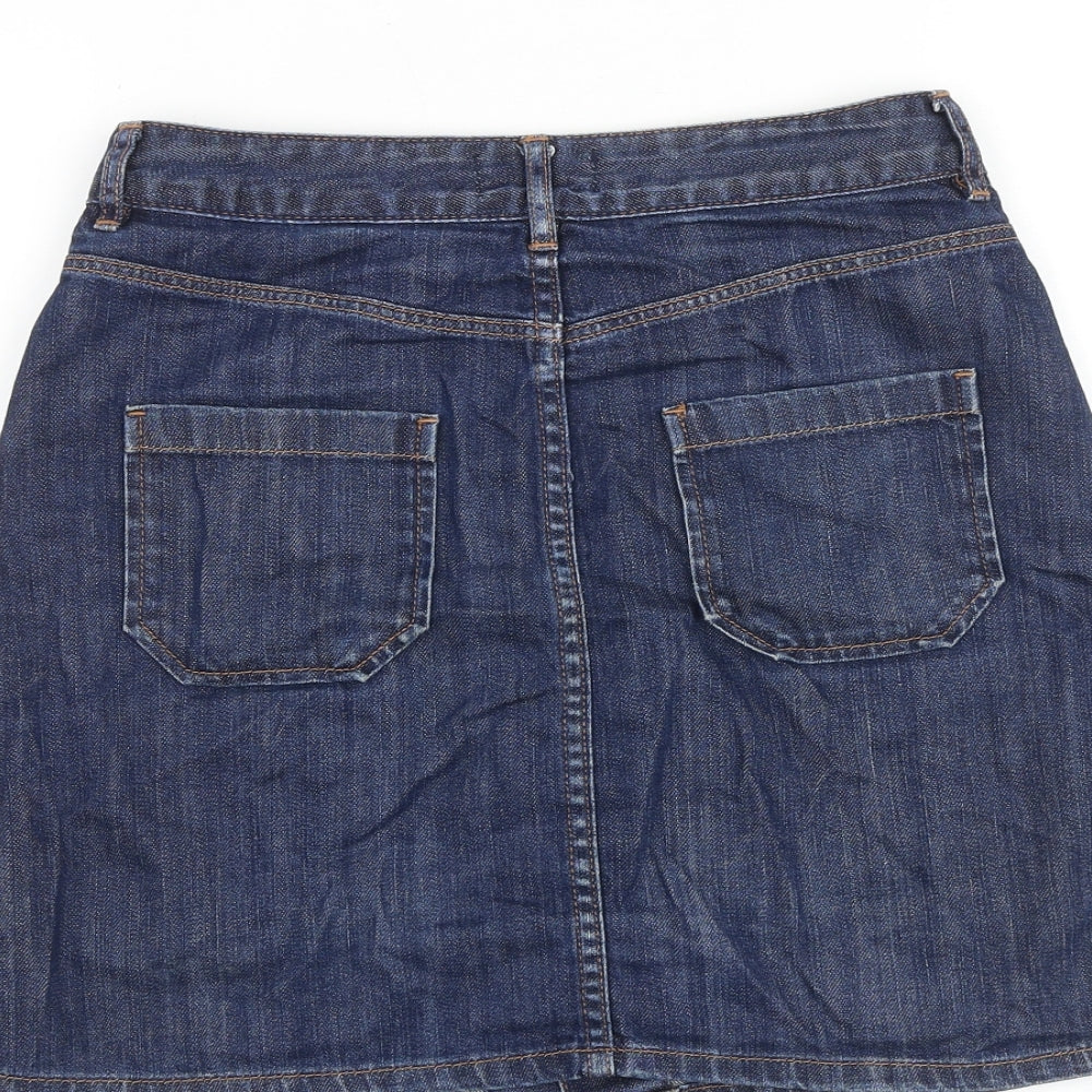 Jack Wills Womens Blue Cotton A-Line Skirt Size 6 Button