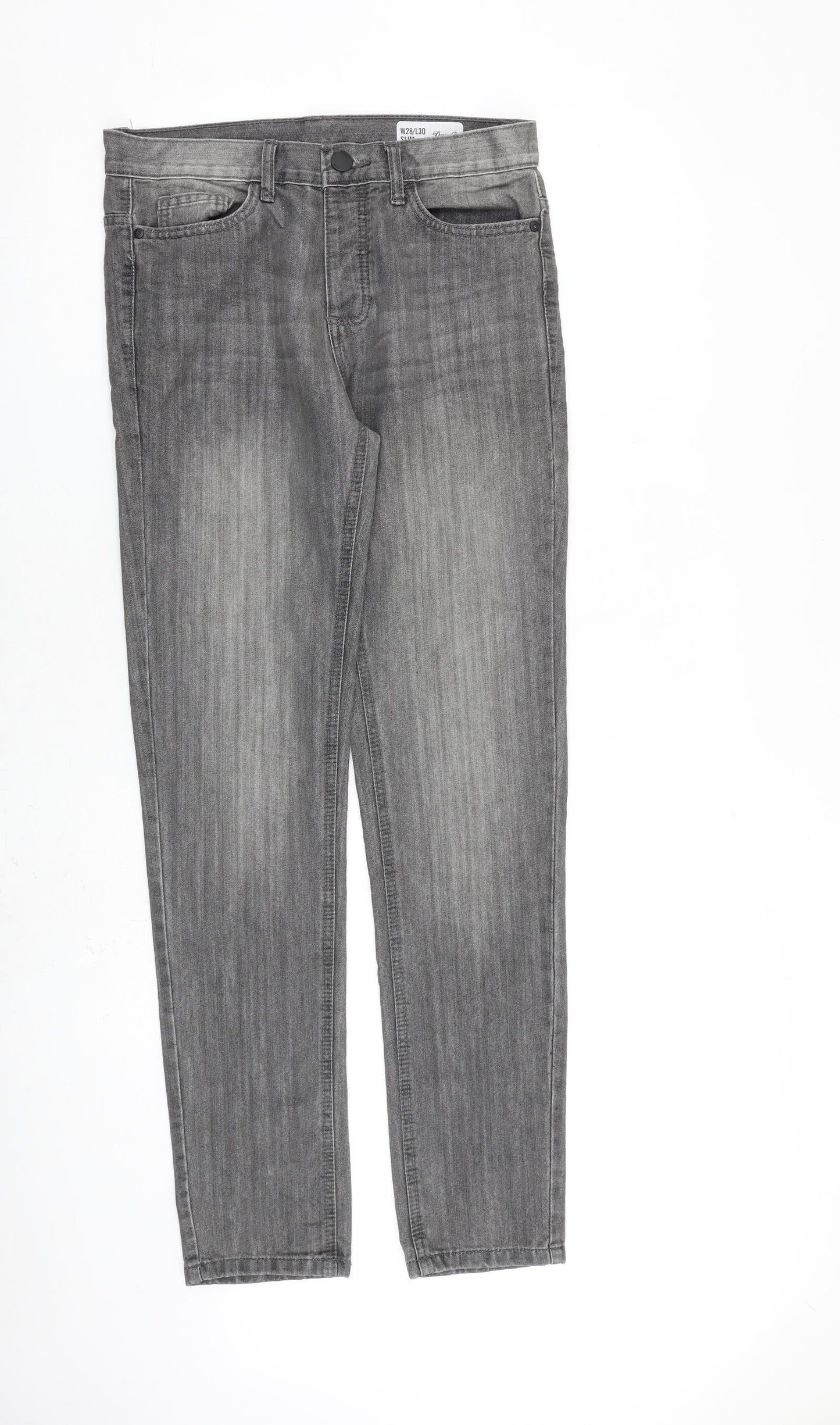 Denim & Co. Mens Grey Cotton Straight Jeans Size 28 in L30 in Slim Button