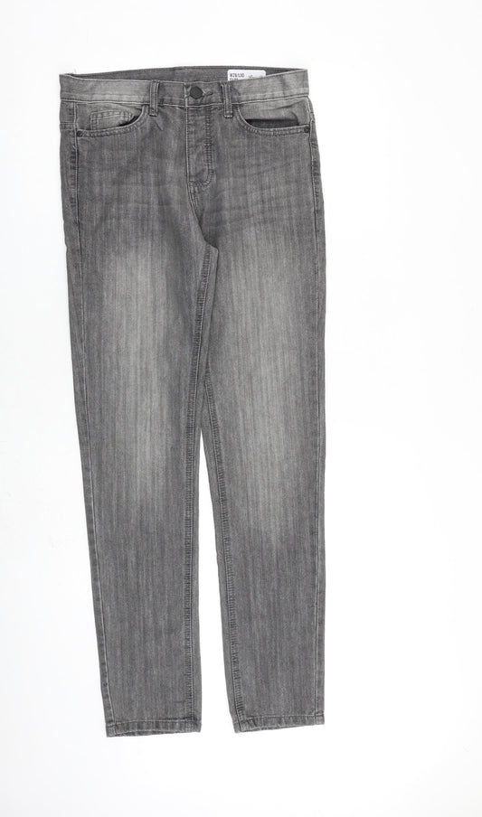 Denim & Co. Mens Grey Cotton Straight Jeans Size 28 in L30 in Slim Button