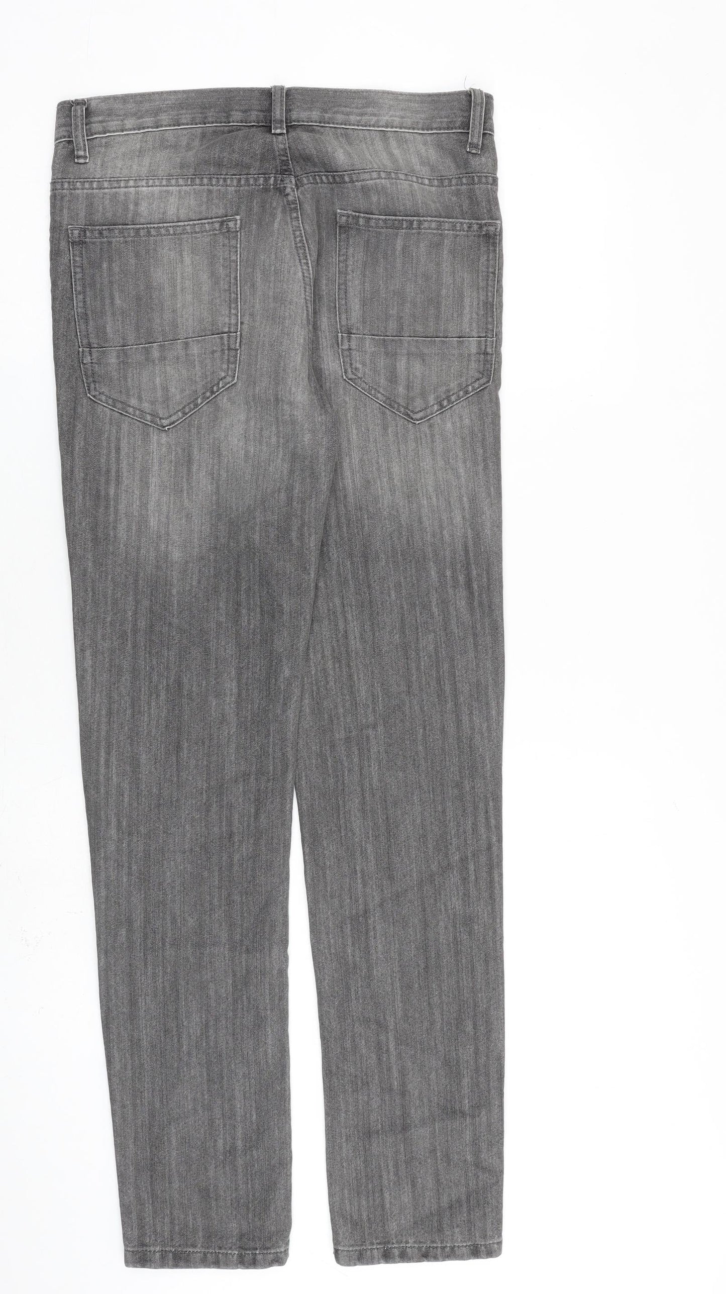 Denim & Co. Mens Grey Cotton Straight Jeans Size 28 in L30 in Slim Button