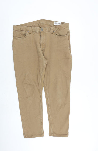 Denim & Co. Mens Brown Cotton Straight Jeans Size 34 in L30 in Slim Zip