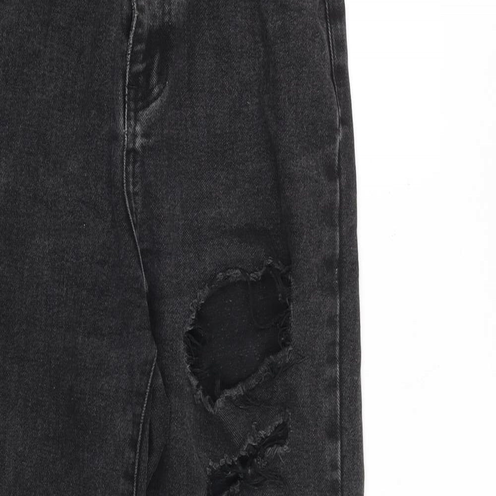 PRETTYLITTLETHING Womens Grey Cotton Straight Jeans Size 8 L28 in Regular Zip