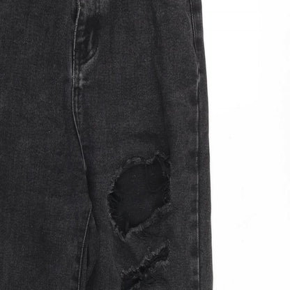 PRETTYLITTLETHING Womens Grey Cotton Straight Jeans Size 8 L28 in Regular Zip