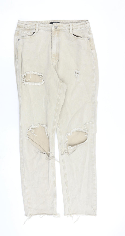 Missguided Womens Beige Cotton Straight Jeans Size 12 L29 in Regular Zip