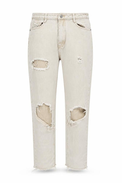 Missguided Womens Beige Cotton Straight Jeans Size 12 L29 in Regular Zip