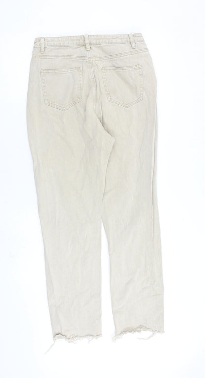 Missguided Womens Beige Cotton Straight Jeans Size 12 L29 in Regular Zip