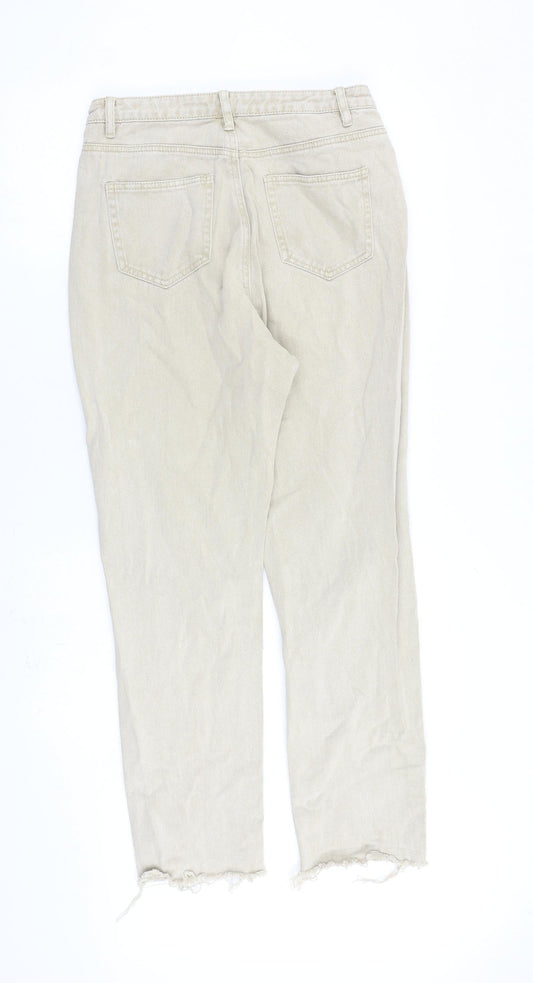 Missguided Womens Beige Cotton Straight Jeans Size 12 L29 in Regular Zip