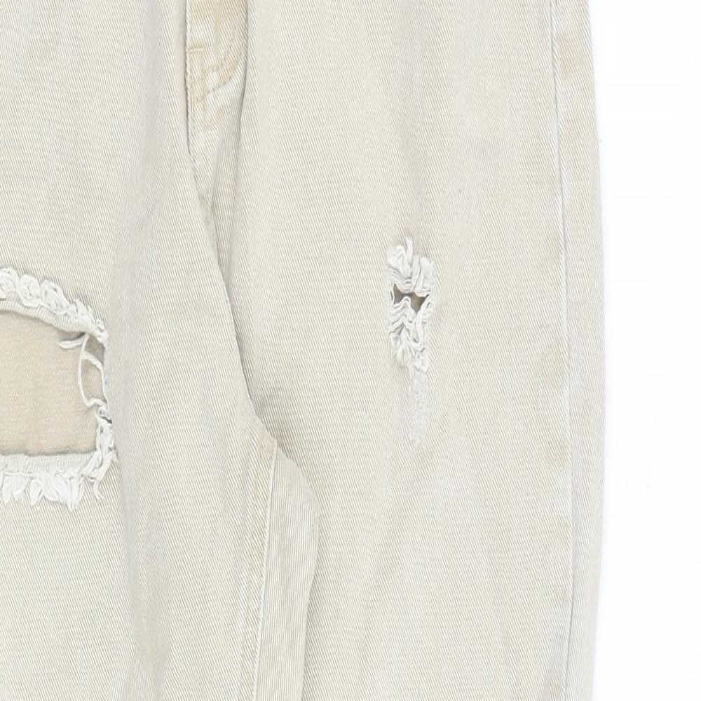 Missguided Womens Beige Cotton Straight Jeans Size 12 L29 in Regular Zip