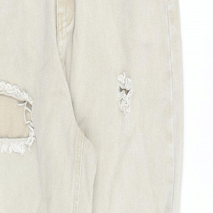 Missguided Womens Beige Cotton Straight Jeans Size 12 L29 in Regular Zip
