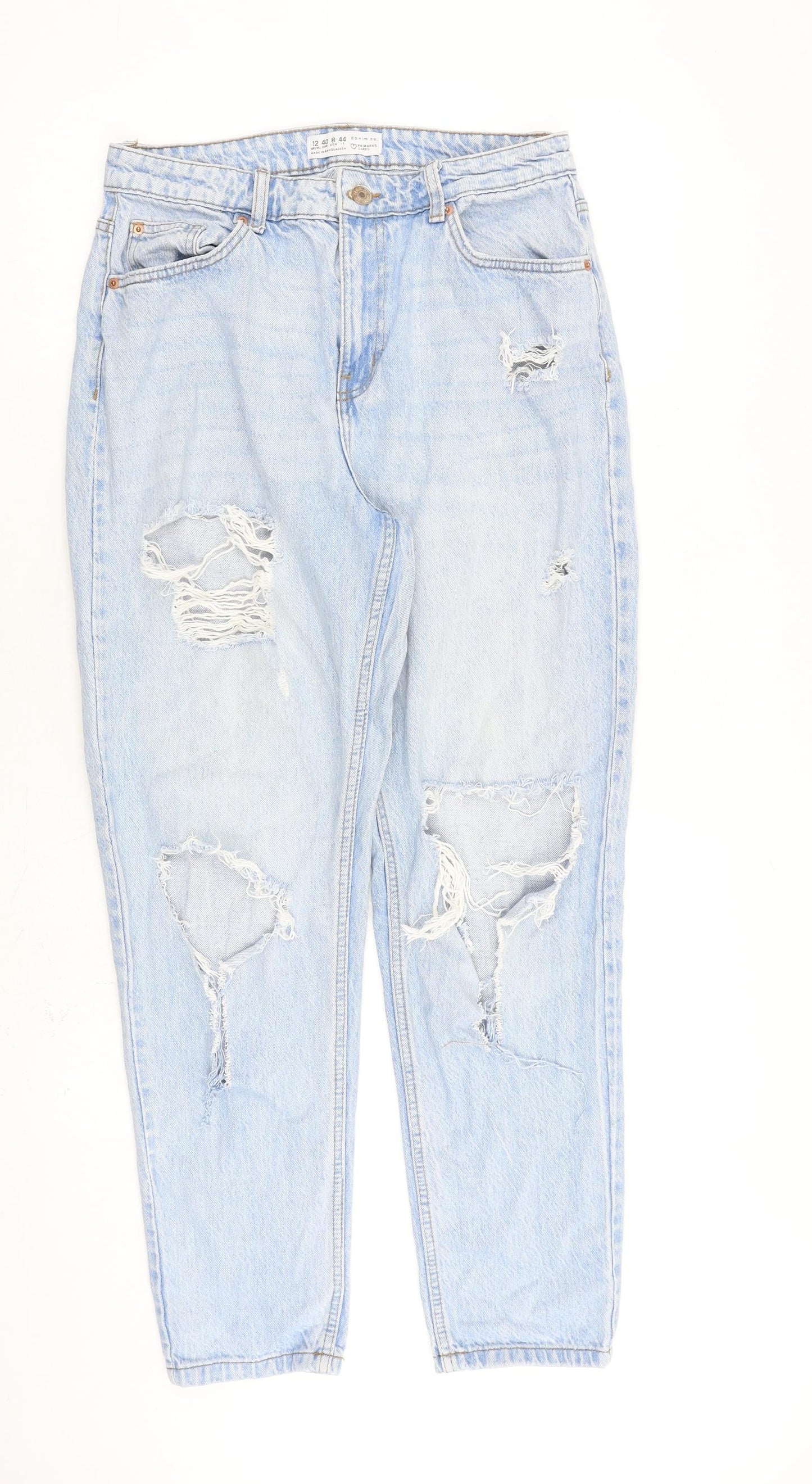 Denim & Co. Womens Blue Cotton Tapered Jeans Size 12 L28 in Regular Zip