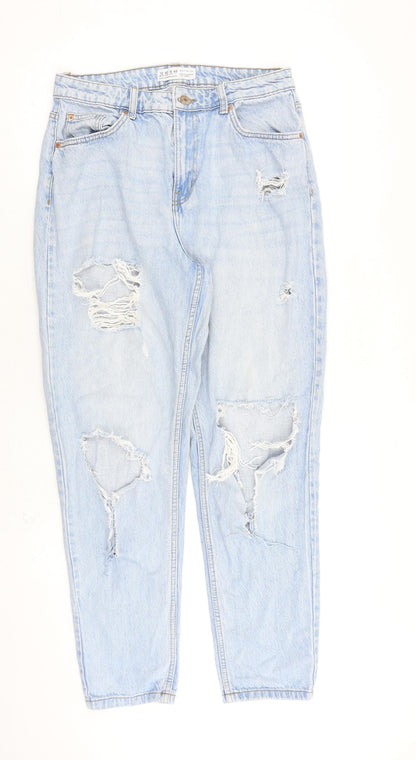 Denim & Co. Womens Blue Cotton Tapered Jeans Size 12 L28 in Regular Zip