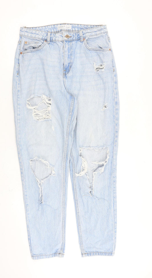 Denim & Co. Womens Blue Cotton Tapered Jeans Size 12 L28 in Regular Zip