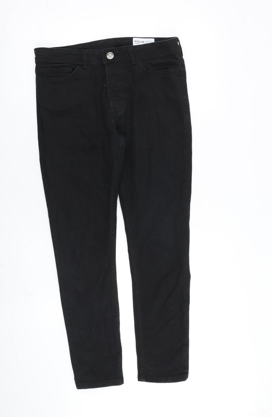 Denim & Co. Mens Black Cotton Straight Jeans Size 32 in L30 in Regular Button