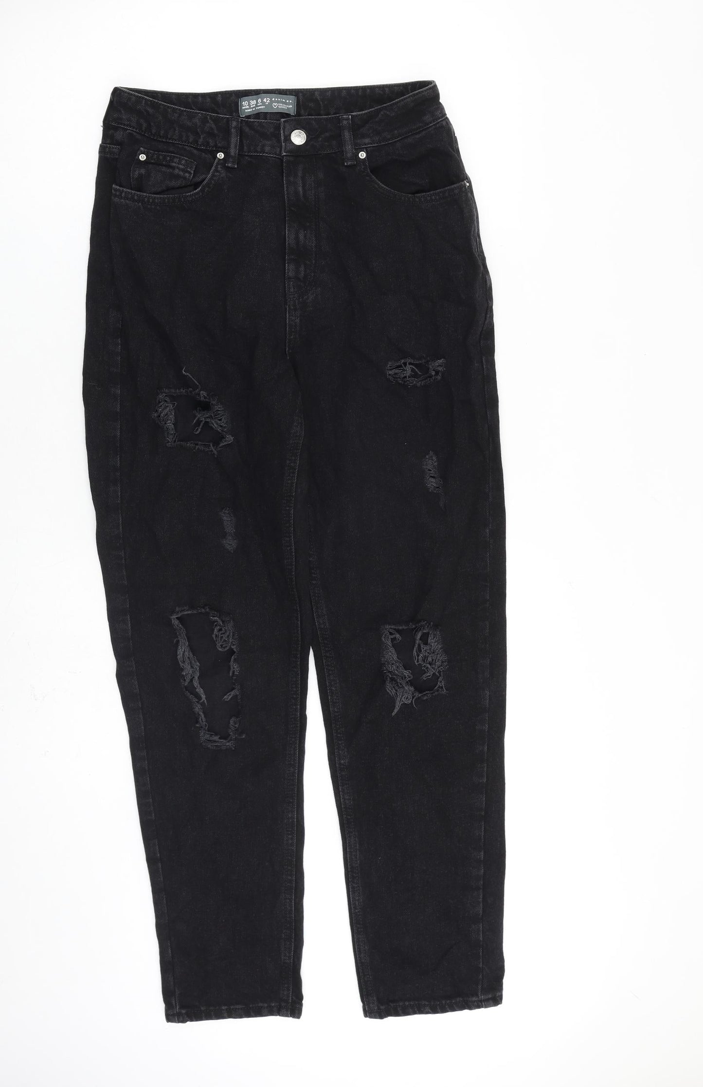 Denim & Co. Womens Black Cotton Tapered Jeans Size 10 L28 in Regular Zip