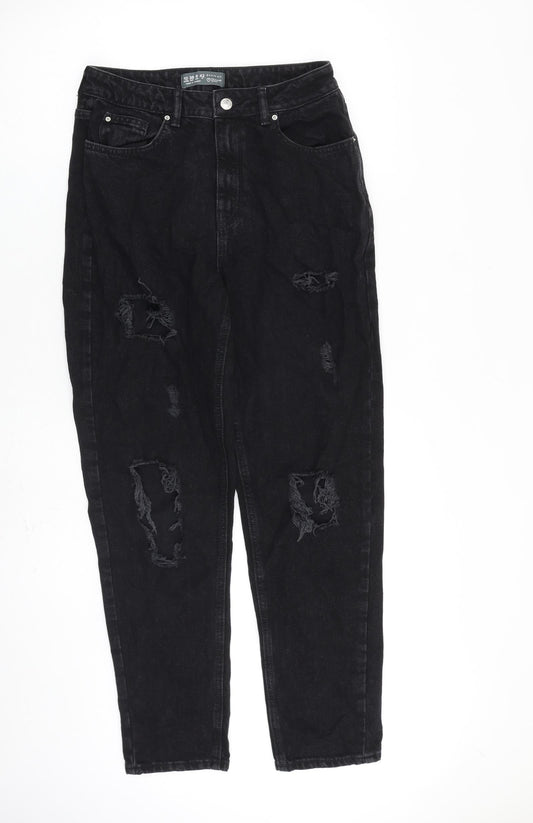 Denim & Co. Womens Black Cotton Tapered Jeans Size 10 L28 in Regular Zip