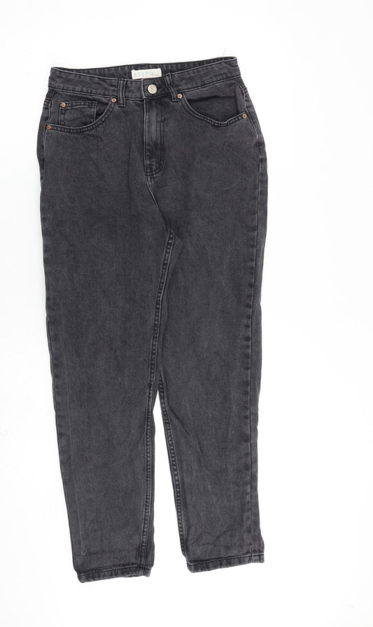 Denim & Co. Womens Grey Cotton Tapered Jeans Size 8 L26 in Regular Zip