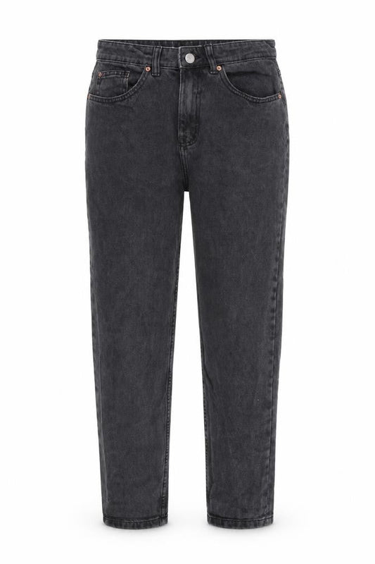 Front view of Denim & Co. women’s grey cotton tapered jeans, size UK 8, 26-inch leg regular zip