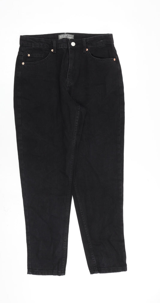 Denim & Co. Womens Black Cotton Tapered Jeans Size 12 L28 in Regular Zip